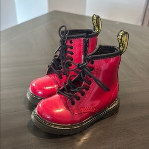 Dr. Martens Red Boots with Lace-Up Front and Thick Sole